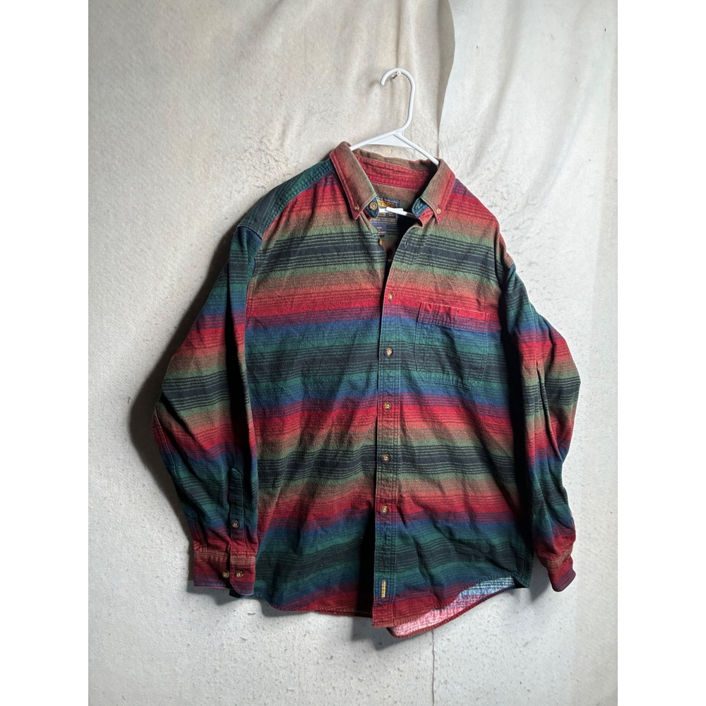 Woolrich John Rich & Bros Mens Large Flannel Shirt Multi Stripe Cotton 6579